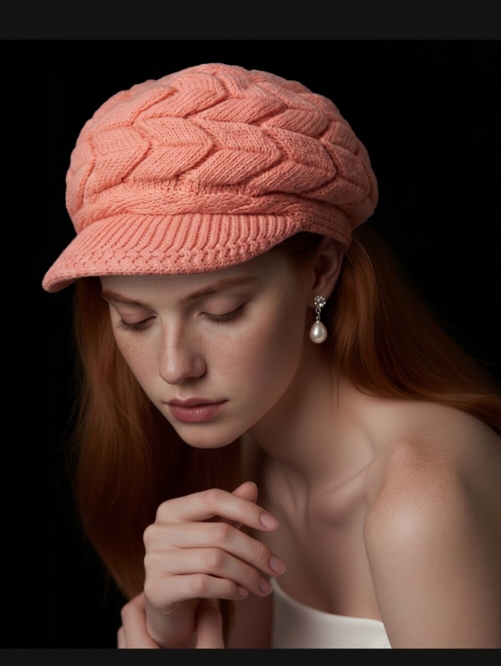 Women's Braided Knit Visor Hat in Peach Pink